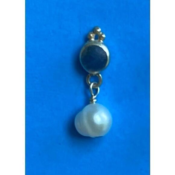 Beautiful Blue Agate, Pearl & Sterling 925 Silver Dangle Earrings - Picture 7 of 8